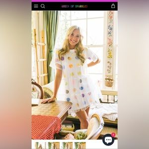 QUEEN OF SPARKLES - WHITE MESH OVERLAY RAINBOW POLKA DOT TEE DRESS - XXL
